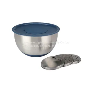 Hot Selling Stainless Steel Salad Bowl Beat Eggs Basin With Silicone Lid Grater Mixing Bowl Set With Handle thumbnail-2