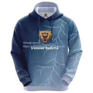 Blue Customized Sublimation Hoodie of Lightning Pattern thumbnail-1