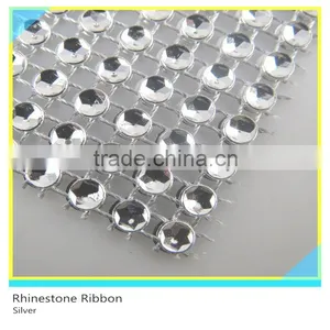 Silver Rhinestone Mesh Ribbon Plastic Round Crystal Rhinestone Mesh Roll 5 Yards 10 Rows thumbnail-1