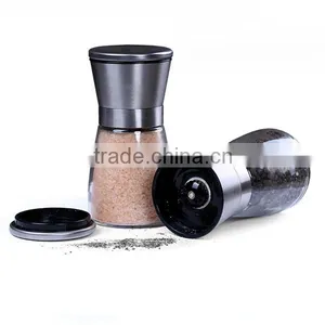 2 Package of 2 Salt Mill and Pepper Grinder Glass Body Brushed Stainless Steel thumbnail-2