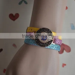 Rhinestone Metal Jewelry Slided DIY Leather Wrist Bands Bracelet thumbnail-2