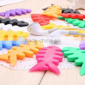 Fashion Wholesale Price Soft Silicone Fish Bone Earphone Cable Winder thumbnail-3