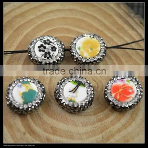 LFD-0049B Wholesale Ceramics Beads Round Mixed Color Flower Pattern Pave Rhinestone Crystal Paved Connector Beads Finding thumbnail-3