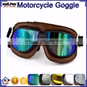 BJ-GT-009 Soft Padded Adult Brown Leather Racing Motocross Goggles thumbnail-1