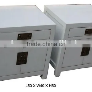 Chinese Reproduction White Small Wooden Bedside Cabinet thumbnail-1
