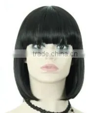 12" Bob Wig With Full Bangs Black Color Cheap Price thumbnail-1