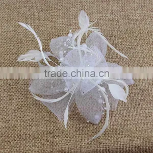 2015 Vintage Lady Feather Sinamay Fascinator Hair Clip Hats for Various Party thumbnail-3