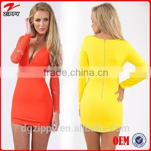 Designer Bodycon Dress Design Deep V Neck Ladies Western Dress Designs Photo With Lace Sleeve thumbnail-1