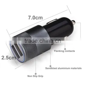 Multifunction 12v 24v 2.1A 1.0A Aluminium Bullet Dual Port USB Universal Car Charger for Iphnoe Ipad Normal Usb Phone thumbnail-2