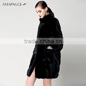 Hot Sale Back Mink Fur Long Coat for Women Winter thumbnail-1