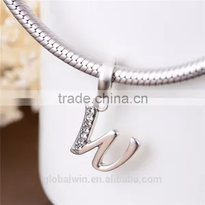 S067W Globalwin 925 Sterling Silver Alphabet Letter W Paved With Crystals Charms thumbnail-4