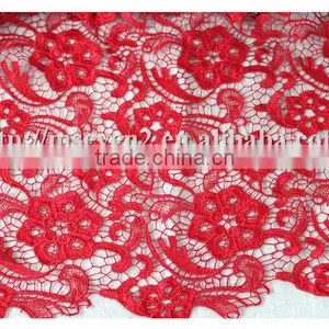 New Design Embroidered Pattern Red Polyester African Lace Fabrics for Dress thumbnail-2