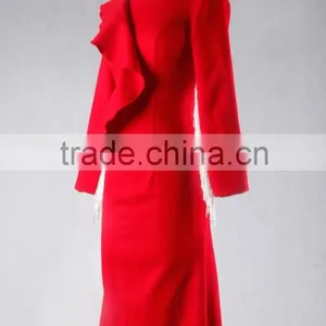 J--00103 Red Long Sleeve Muslim Evening Dress Customized Tassles o Neck Evening Gown thumbnail-4