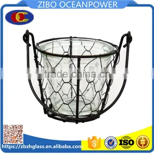 Glass Candle Holder Jars Wholesale With Iron Basket thumbnail-1