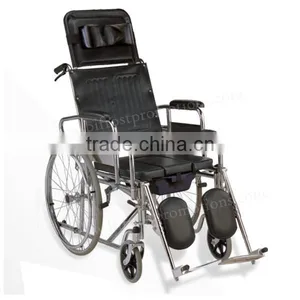 Economical Manual Adult Commode Hospital High Backrest Wheelchair thumbnail-1
