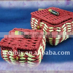 Red Square Paper Rope Woven Iron Frame Bonbonniere Storage Box thumbnail-1