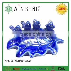 Garden Decor Glazed Leaf Bird Ceramic Porcelain Plate thumbnail-1