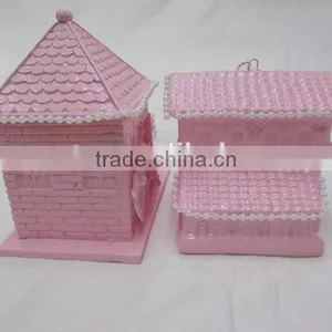 Shabby Pink Glitter Christmas Village Houses thumbnail-5