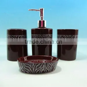 2012 Hot Sale Full Printing Brown 4pcs Bath Accessory Set thumbnail-1