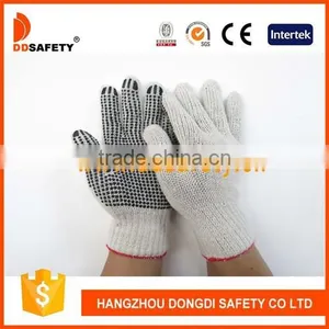 DDsafety Hot Sale Nature Cotton Gloves 3 Thread Working Gloves With Black PVC Dots One Side thumbnail-1