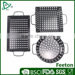 3pcs Mini Non-stick Coated Carbon Steel Custom Design Bbq Accessory Double Handle Grill thumbnail-1