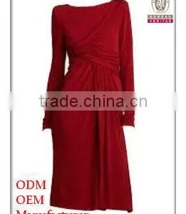 Lady Sexy Red Evening Dress/boat Neck Ruffle Cuff Self Belt Pleats Tea Length Sexy Lady Club Wear Dress thumbnail-1