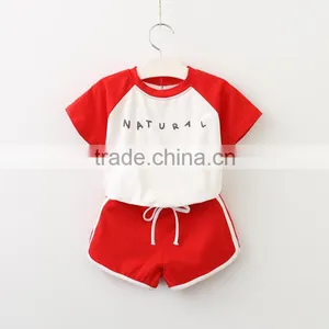 2017 Bulk Wholesale Girls Summer Clothing Set Raglan Sleeve t Shirt and Shorts Sports Style Suits thumbnail-1