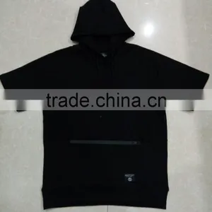 Mens Short Sleeve Hoodie, Fleece Black Color Mens Short Sleeve Hoodie thumbnail-1
