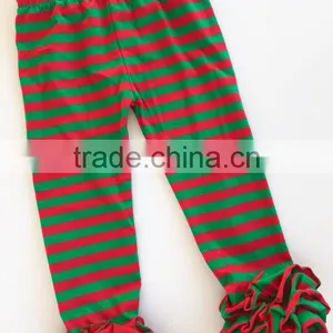Christmas Ruffle Leggings Toddlers 95% Cotton 5% Spandex Icing Legging Red and Green Striped Pants thumbnail-1