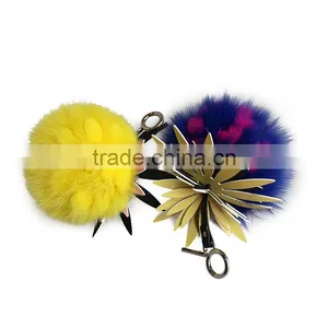 Myfur Real Fox Fur and Rex Rabbit Fur Ball Keychain Pineapple Fur Keychain thumbnail-1