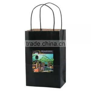 USA Made Solid Tinted Kraft Shopping Bag - Made of Kraft Paper, Dimensions Are 5.25" x 3.25" x 8.5" and Comes With Your Logo. thumbnail-5