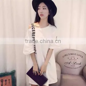 2017 Summer New European and American Personality Shoulder Strap Letters Loose Long T-shirt Women's Clothing thumbnail-2