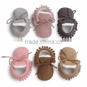Toddler Baby Moccasins Winter Keep Warm With Fur Snow Lace up Baby Shoes thumbnail-1