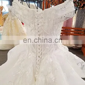 LS00348 off Shoulder Elegant Ivory Peplum Long Train Lace up Organza Wedding Gowns Philippines thumbnail-3