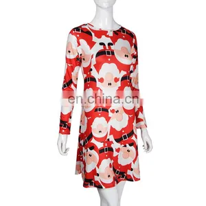 Christmas Evening Party Dress Long Sleeve Red Fashion Mini Christmas Dress thumbnail-4