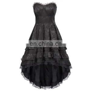 Belle Poque Retro Vintage Gothic Strapless Sweetheart Noble Swallow Tail Black Dovetail Dress BP000346-1 thumbnail-3