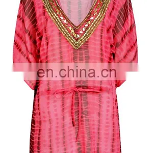 BEADED FRONT TIE DYE KAFTAN Embellished Tie Print Kaftan For Women Summer Wear thumbnail-2