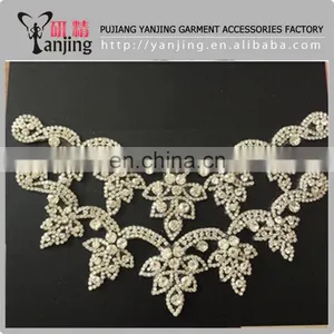 Professional Factory Wholesale White Silver Beaded Crystal Rhinestone Garment Applique Iron-On thumbnail-3