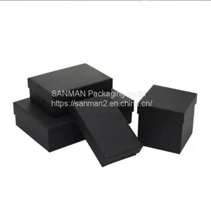 Recycle Matt Black Paper Gift Box With Lid thumbnail-1
