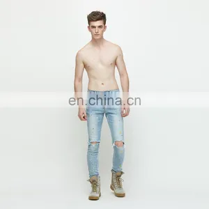 DiZNEW Printed Denim Jeans Manufacturers Wholesale Men Stretch Destroyed Jeans thumbnail-7