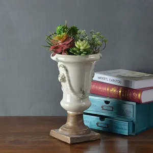 Hand Made Blue Cream Retro European Countryside Ceramic Flower Vase For Succulent thumbnail-4