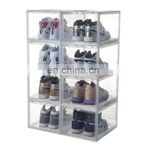 Drop Front Clear Stackable Shoe Box With Magnets Acrylic Storage Shoe Box Transparent Taizhou Custom Display Sneaker Box Case thumbnail-4