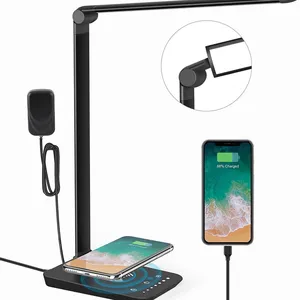 LED Desk Lamp With Wireless Charger, USB Charging Port, 12W Eye-Caring Desk Lamps for Home Office, Desk Light With 5 Lighting Modes & 7 Brightness Levels,Touch Table Lamp With 30/60 Mins Timer(Black) thumbnail-1