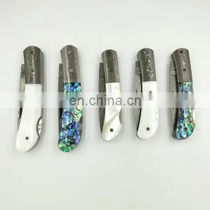 Handmade Exquisite Shell Handle Backlock Damascus Folding Gift Knife thumbnail-3