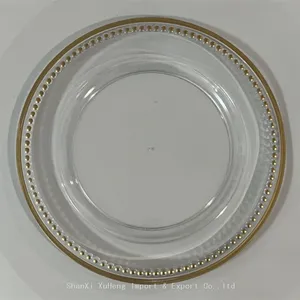 China Wholesale Gold Beaded Rim Clear Charger Plates Plastic Luxury Wedding Dinner Dishes thumbnail-5