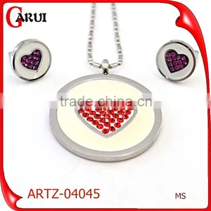 Stainless Steel Girlfriend Heart Pendant Necklace Earring Red Heart Jewelry thumbnail-1
