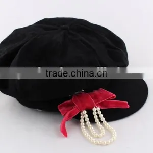 Hot Selling Children Baby Girl Hats Fashion Beret Caps With Pearl Bow Cheap Discount thumbnail-1
