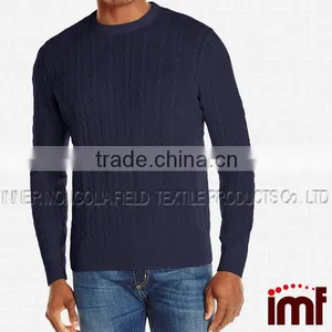 Men's 100% Cashmere Cable Crew Neck Sweater thumbnail-1