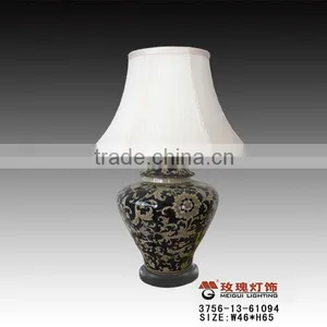 Ceramic and Porcelain Table Lamp With Wooden Base in Dark Walnut Finish thumbnail-1