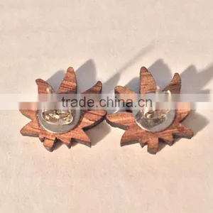 Good Quality Wood 420 Leaf Stud Earrings, Weed/marijuana Leaf, Wood, Surgical Steel thumbnail-2